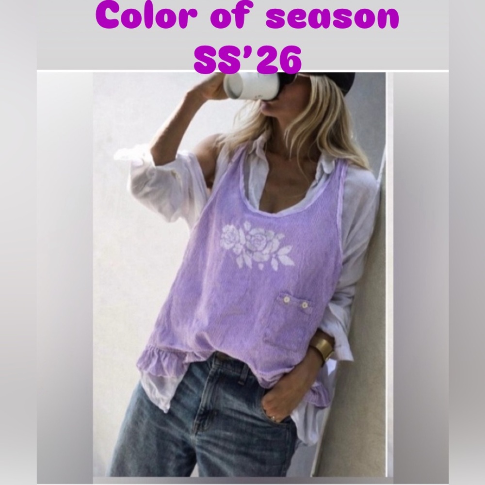 Hand Crafted Lavender Striped Tank Top with Ruffle Hem